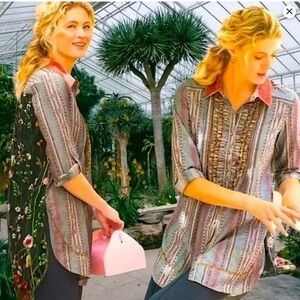 Soft Surroundings Tunic Elena Topper, Grey, Salmon Color, Embroidered Back XL